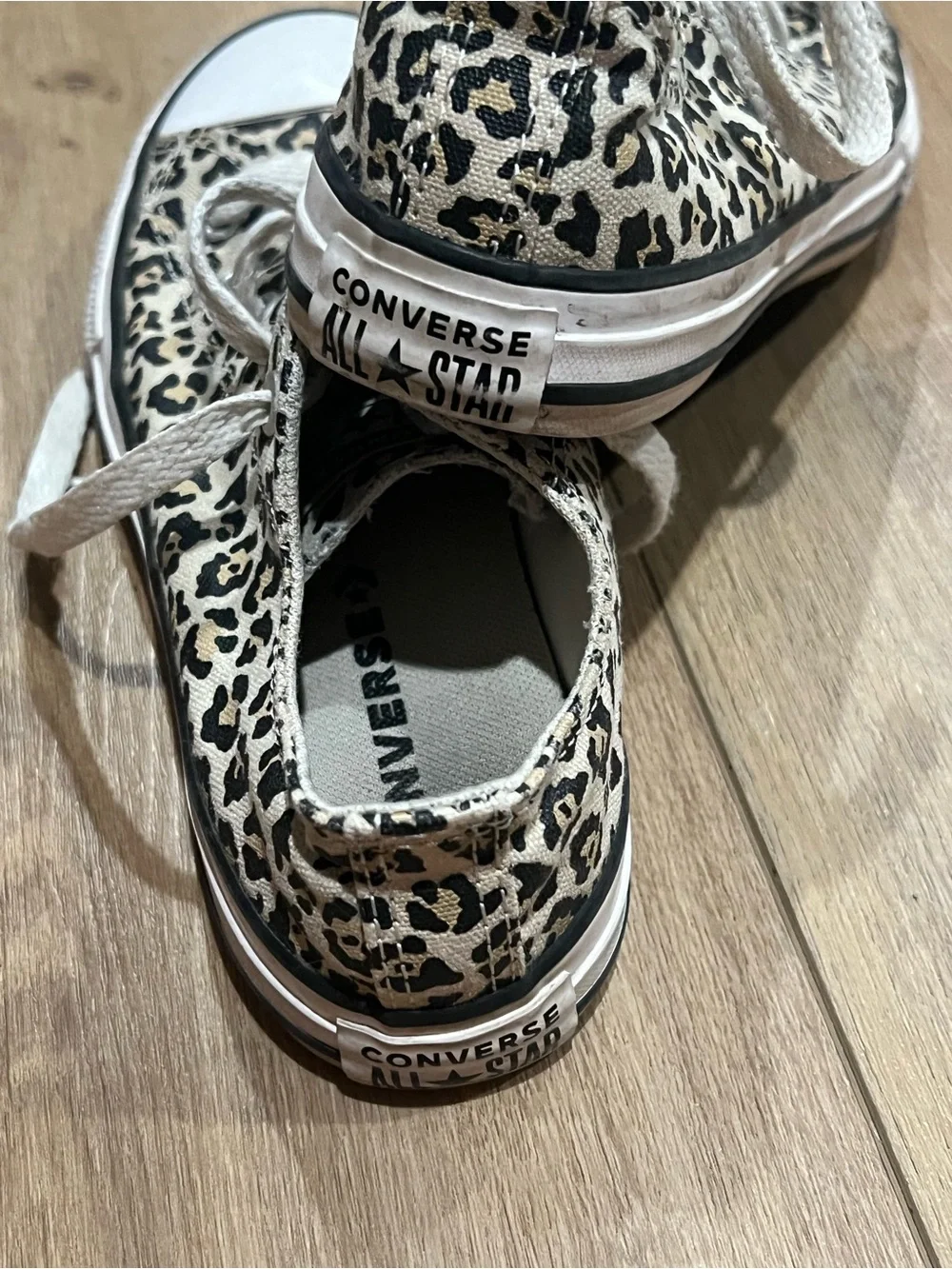 Converse Low Top Leopard Print Canvas Sneakers in Black and Cream Girls 2